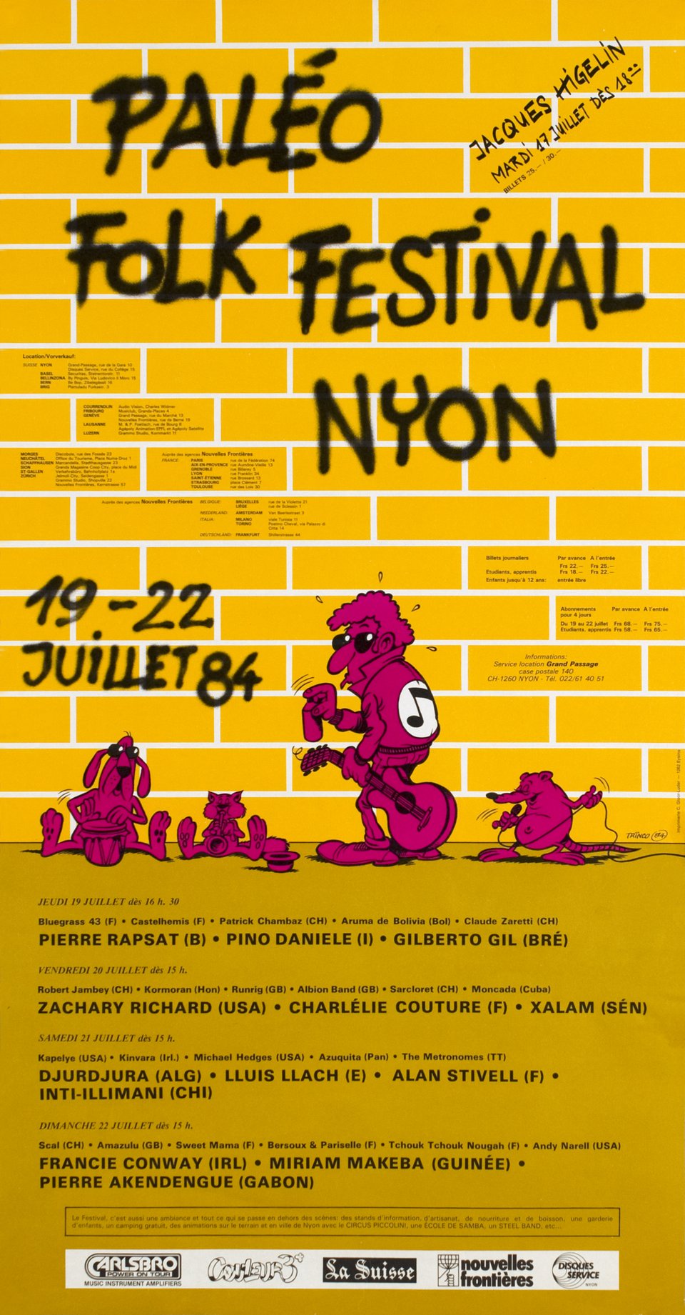 Nyon, Paleo Folk Festival, 1984 – Affiche ancienne – TRINCO – 1984