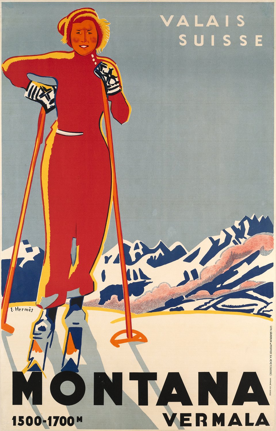 Montana Vermala, Valais Suisse – Affiche ancienne – Eric HERMES – 1935