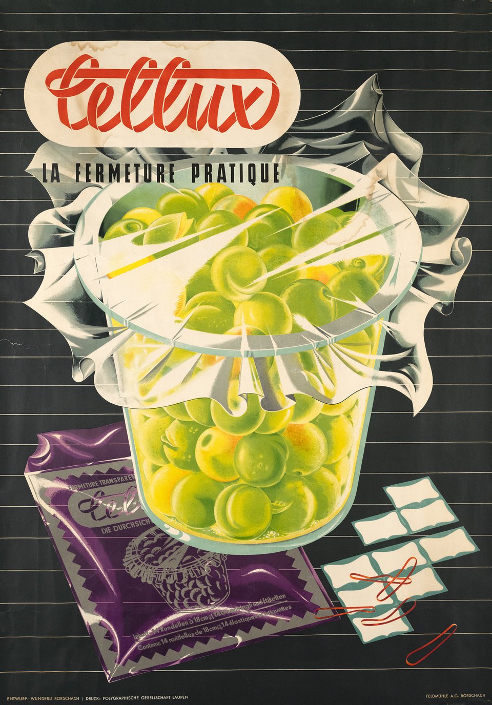 Cellux, La fermeture pratique – Affiche ancienne – Wunderli RORSCHACH – 1950