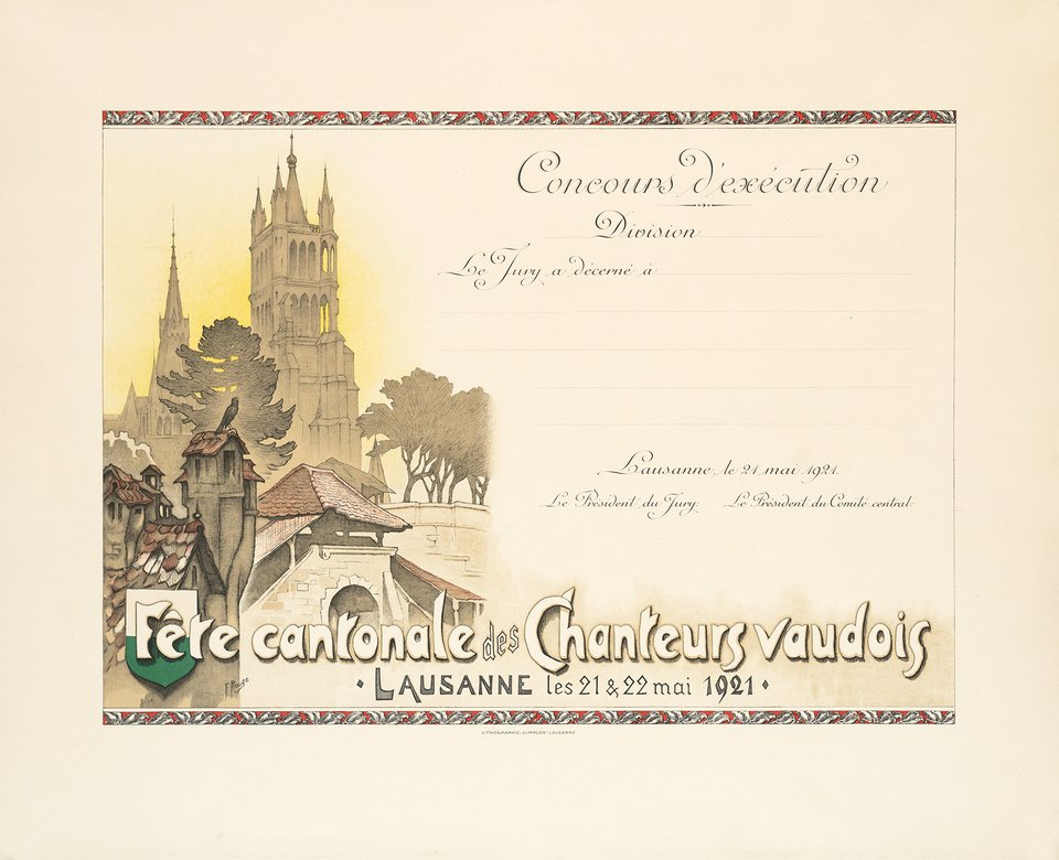 Fête Cantonale des Chanteurs Vaudois 1921, Lausanne – Affiche ancienne – Frederic ROUGE – 1921