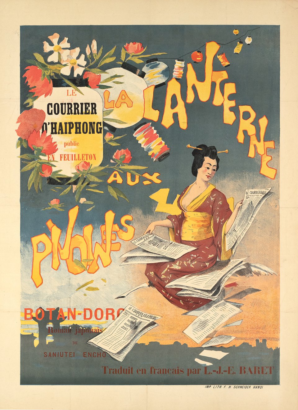 La lanterne aux pivoines, Botan-Doro, publié dans le courrier d'Haiphong. – Affiche ancienne – ANONYMOUS – 1900