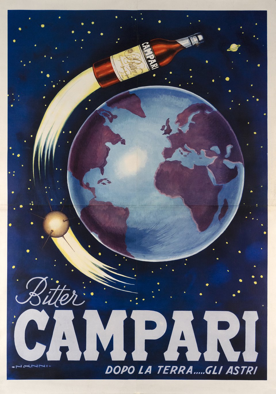 Campari, dopo la terra... gli astri – Affiche ancienne – Nino NANNI – 1958