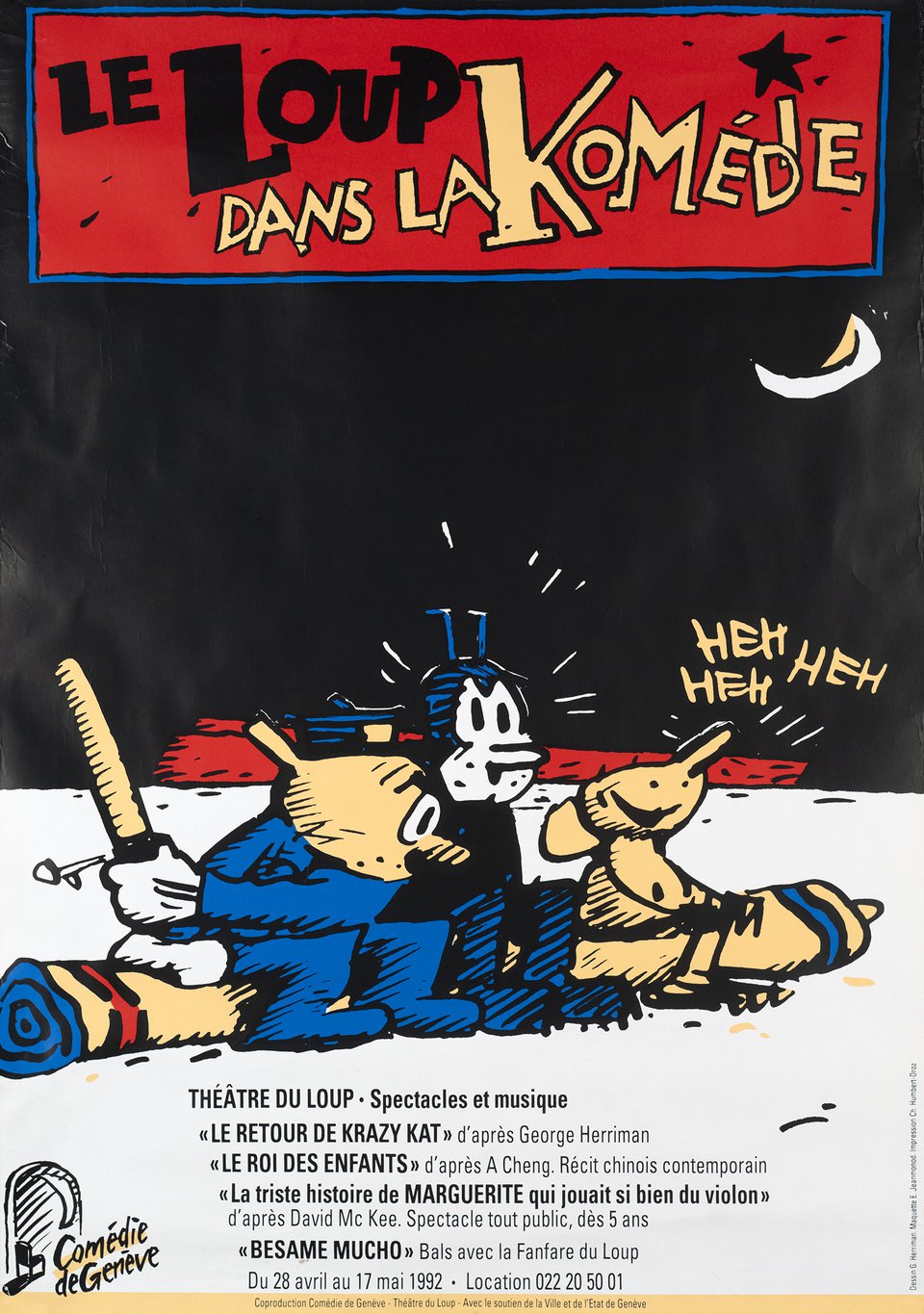 Le Loup dans la Komédie, Théâtre du Loup – Affiche ancienne – George HERRIMAN – 1992