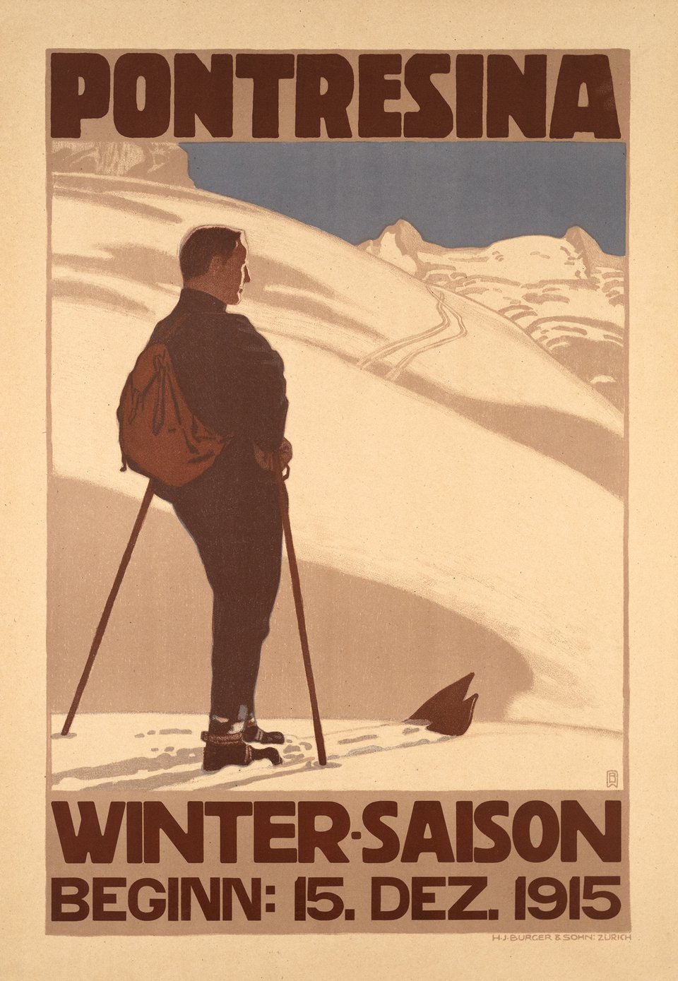 Pontresina, Winter-Saison – Affiche ancienne – Wilhelm Friedrich BURGER – 1915