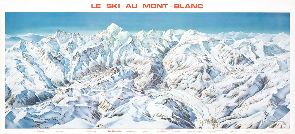 Le ski au Mont-Blanc – Affiche ancienne – Pierre NOVAT – 1985