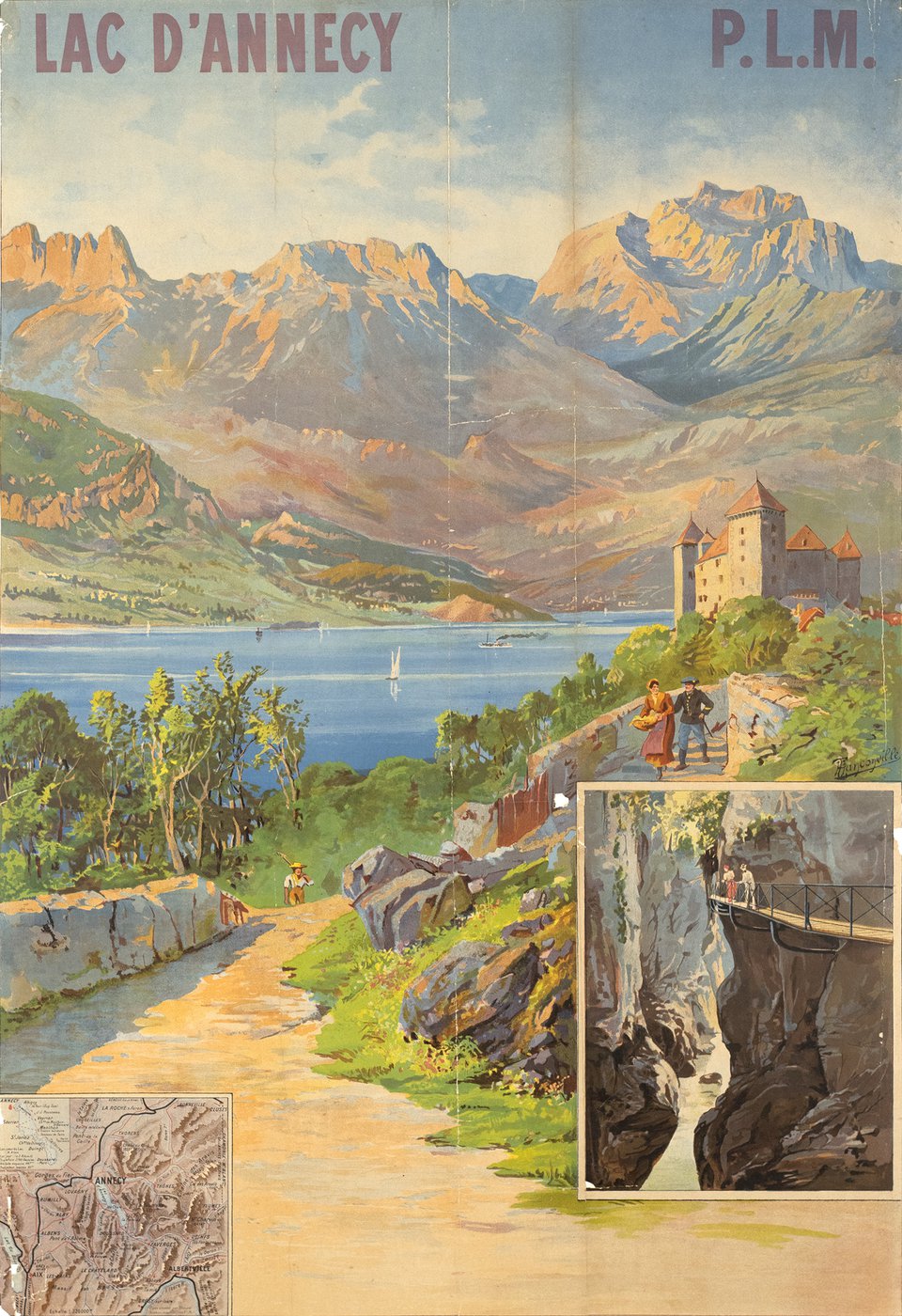 Lac d'Annecy, PLM – Affiche ancienne – Henri TANCONVILLE – 1900