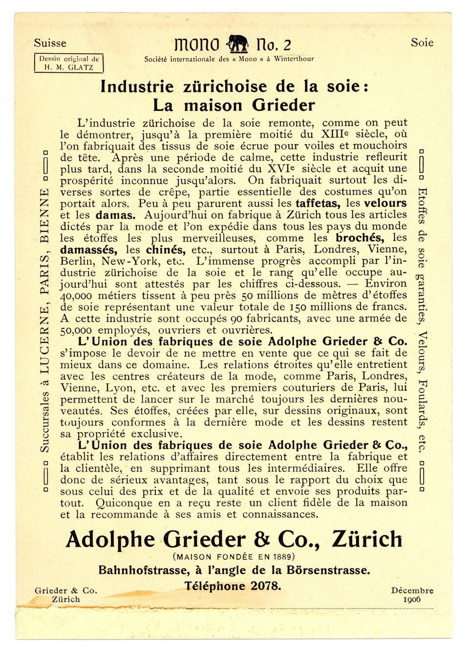 Carte Mono, Industrie Zürichoise de la soie