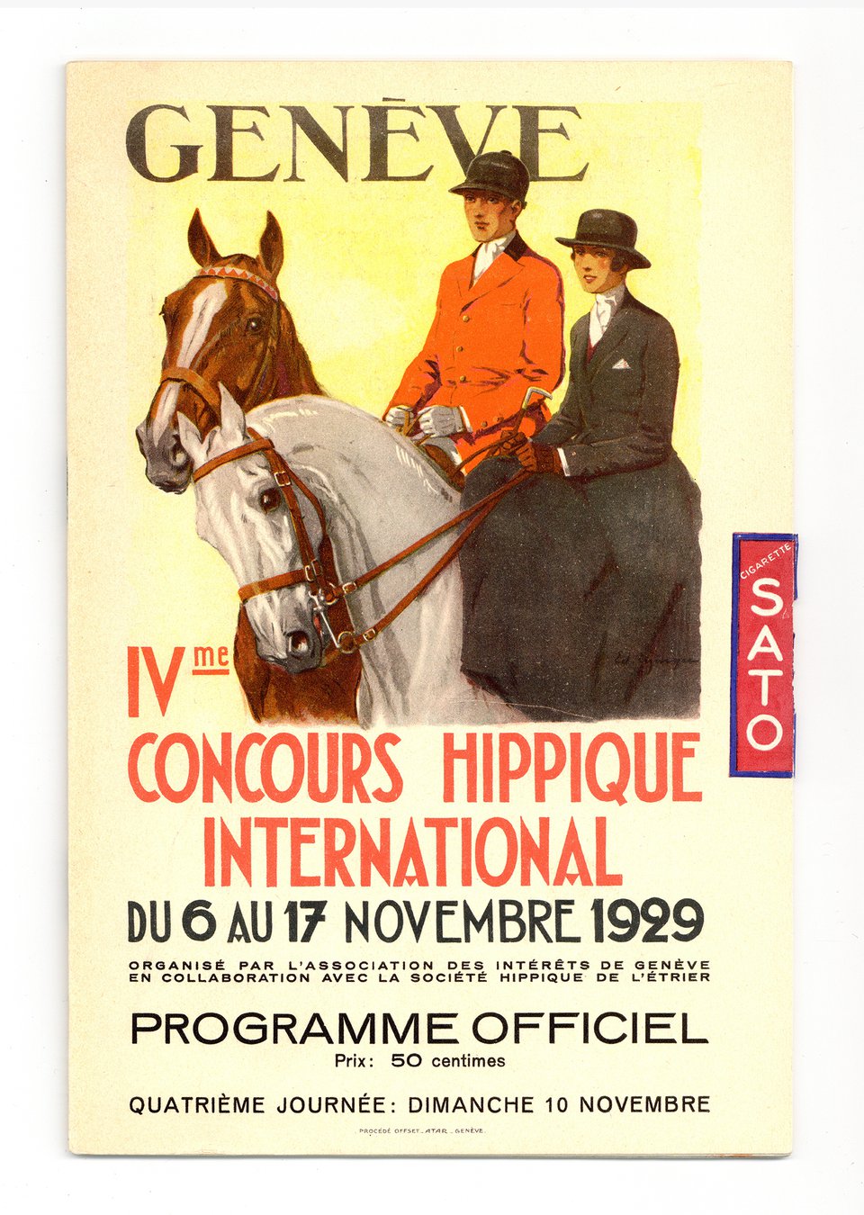 4ème concours hippique international, Genève – Vintage poster – Edouard ELZINGRE – 1929