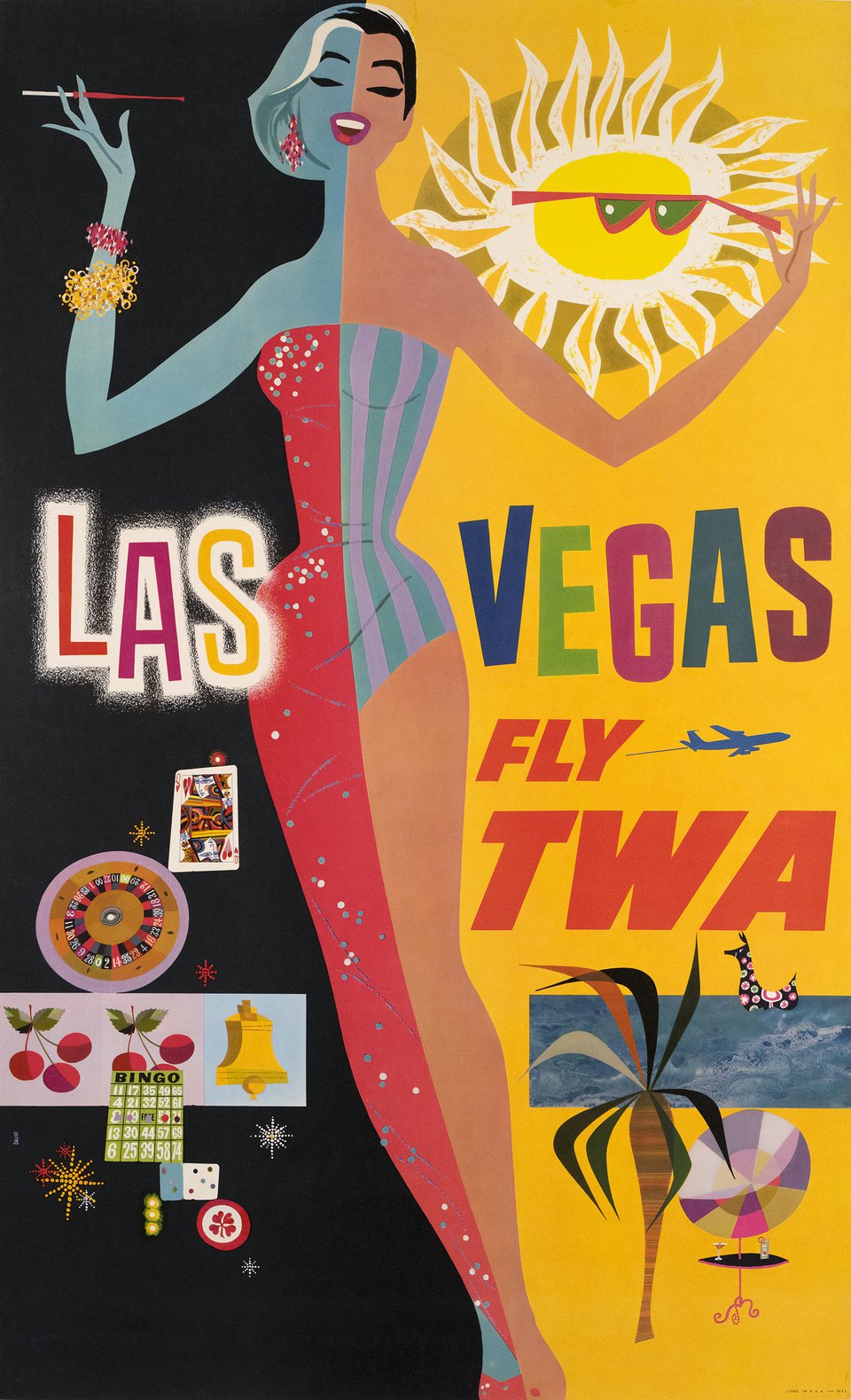 TWA, Fly TWA, Las Vegas – Affiche ancienne – Jean DAVID – 1962