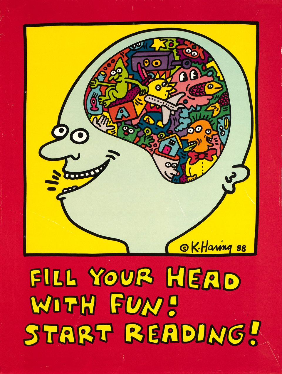 Fill your head with fun! Start Reading! – Affiche ancienne – Keith HARING – 1988