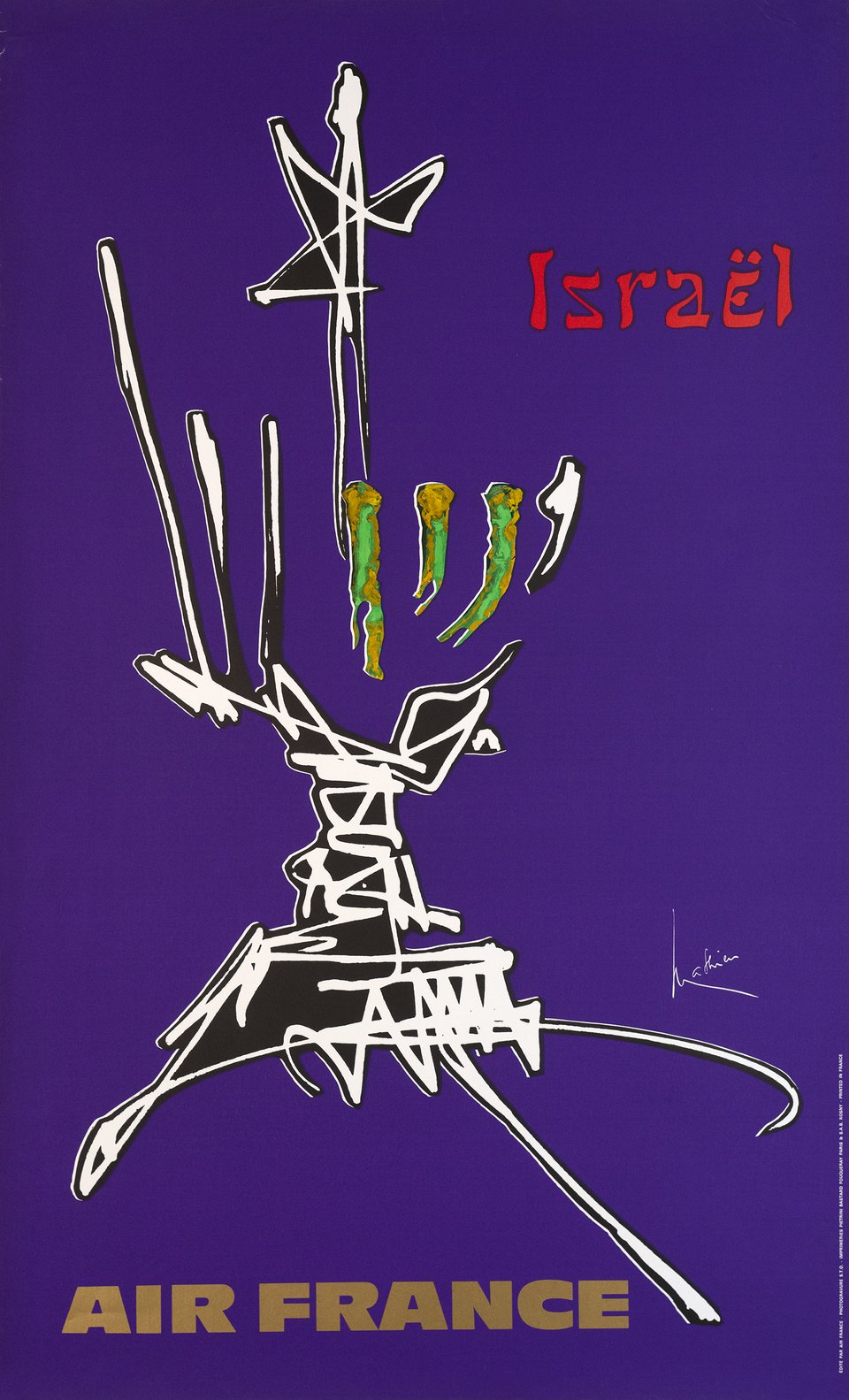 Air France, Israël – Affiche ancienne – Georges MATHIEU – 1967