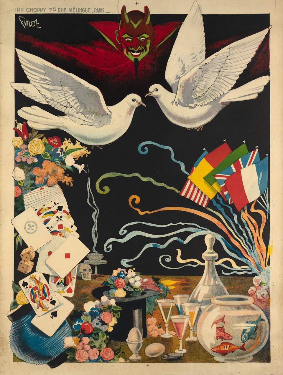 Magicien, prestidigitateur et illusionniste. – Affiche ancienne – FINOZ – 1910