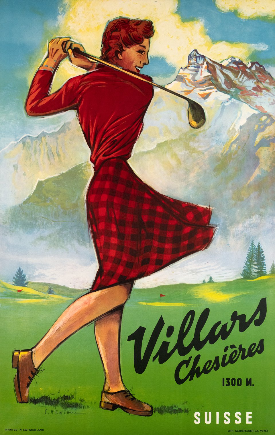 Villars Chesières 1300 m. - Suisse – Affiche ancienne – Samuel HENCHOZ – 1948