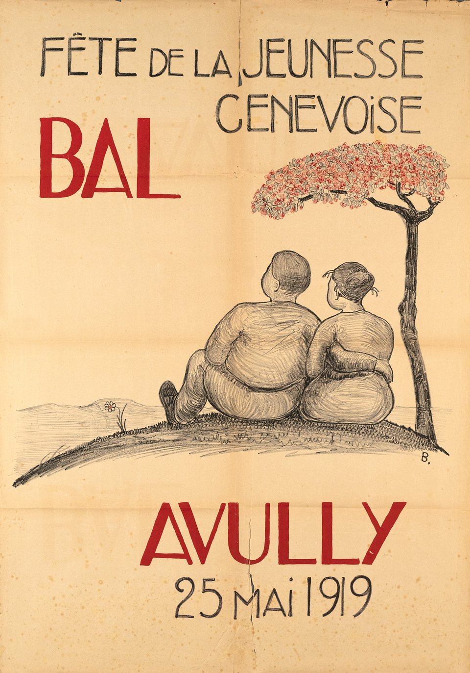Bal Avully, Fête de la Jeunesse Genevoise – Affiche ancienne – E.B. – 1919