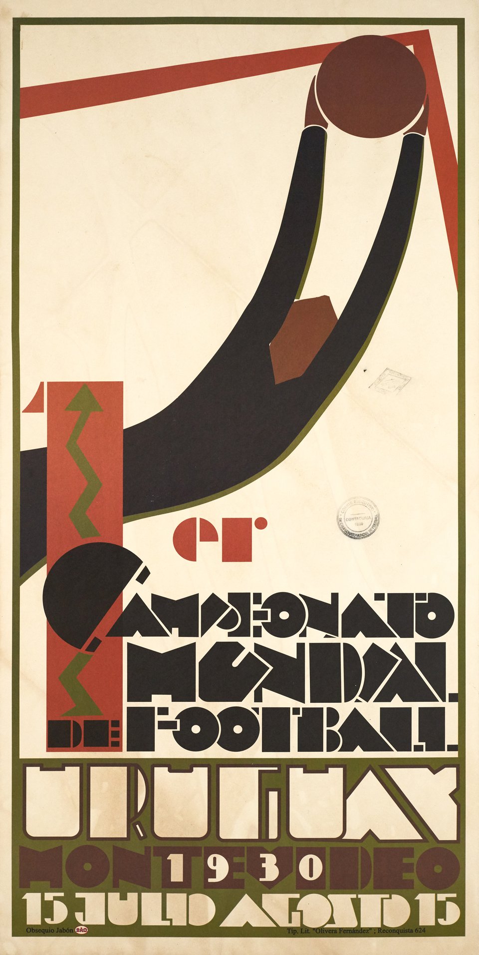 1er Campeonato Mundial de football 1930, Uruguay Montevideo – Affiche ancienne – Guillermo LABORDE – 1930