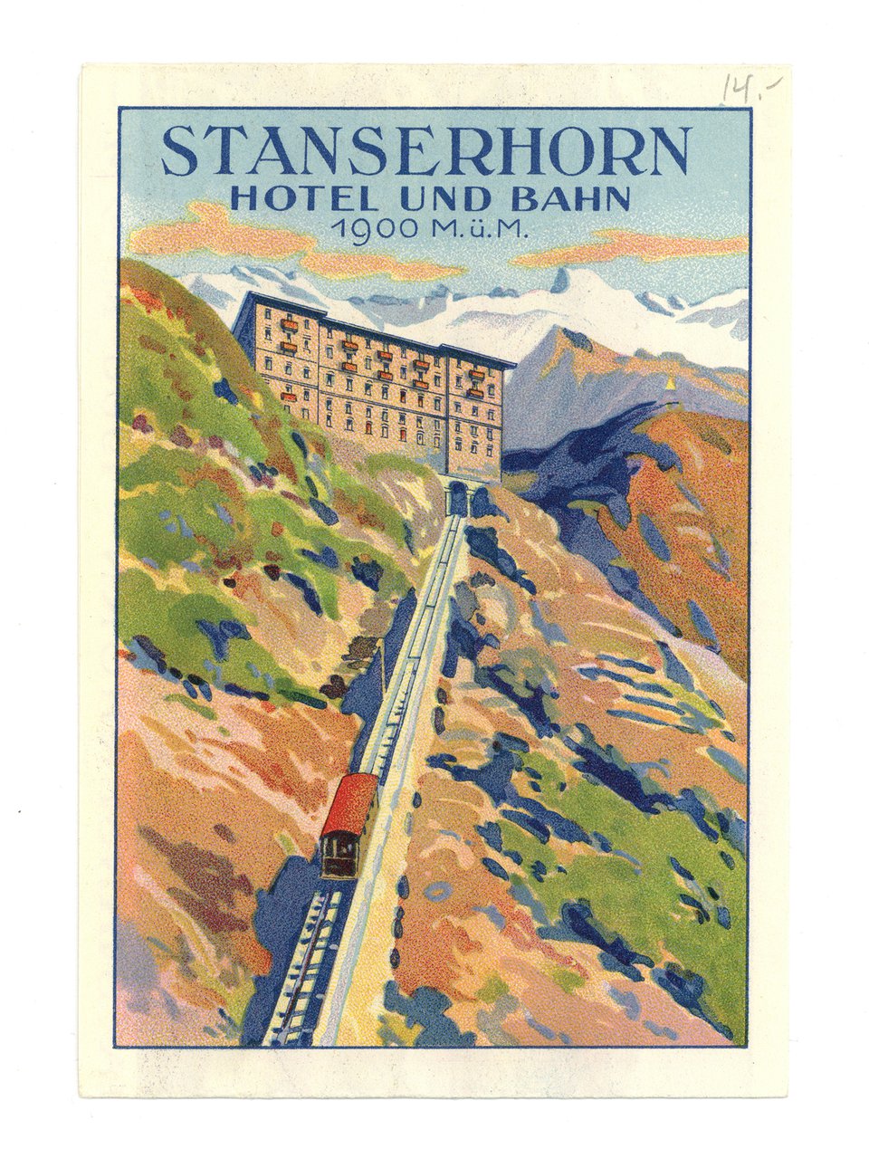 Stanserhorn Hotel und Bahn 1900 M.ü.M. – Vintage poster – ANONYMOUS – 1930