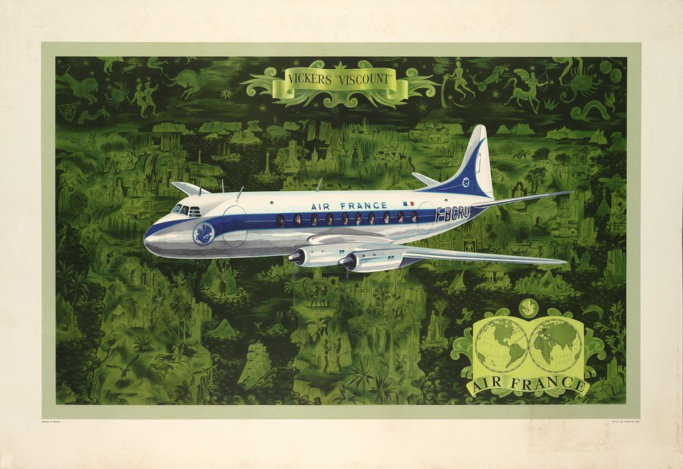 Air France, Vickers "Viscount" – Vintage poster – Lucien BOUCHER – 1953