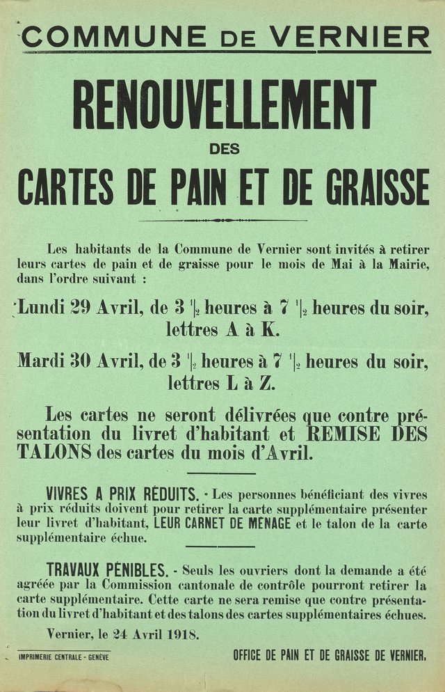 Commune de Vernier, Renouvellement des cartes de Pain et de Graisse