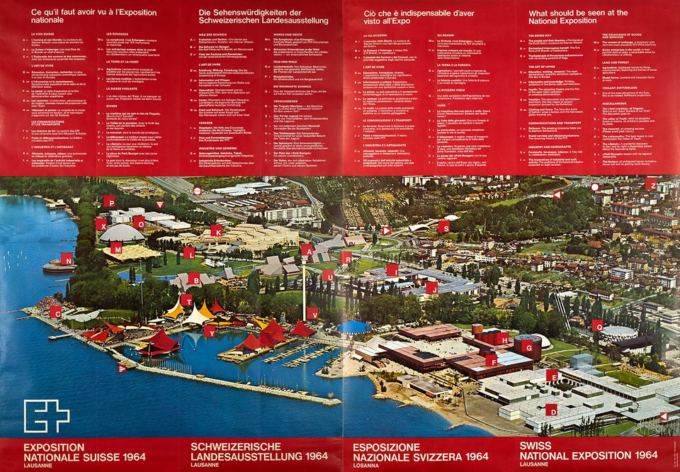 Plan de l'exposition nationale à Lausanne – Affiche ancienne – PHOTO SWISSAIR – 1964