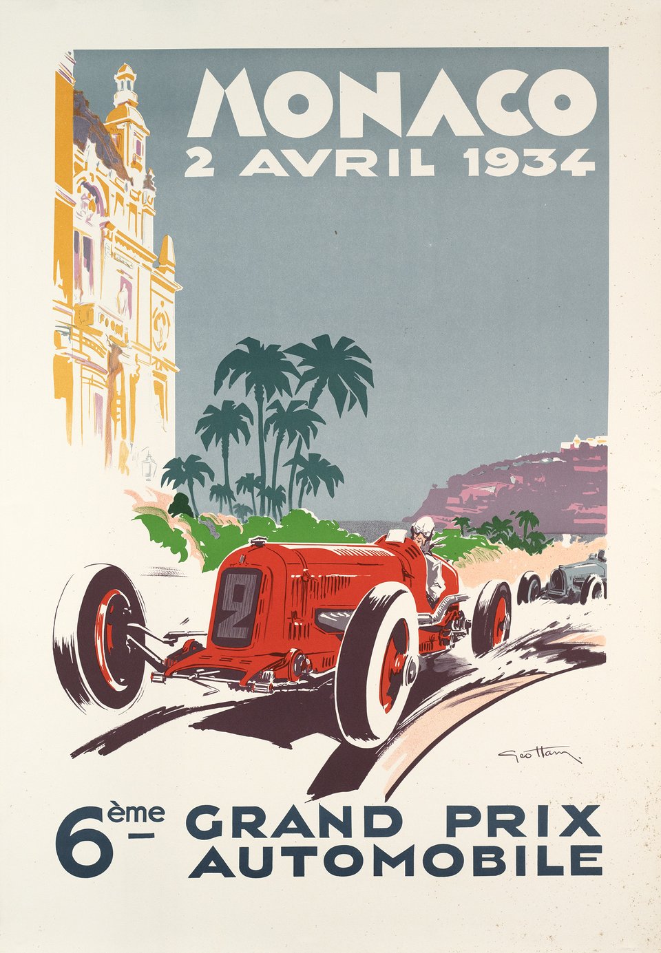Monaco, 6ème Grand Prix Automobile, 2 Avril 1934, REPRODUCTION – Vintage poster – Géo HAM – 1983